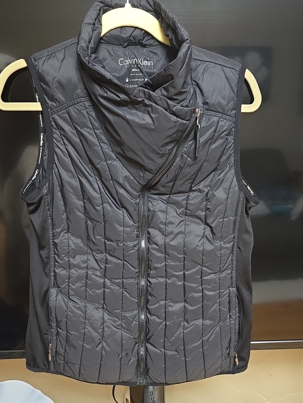Calvin Klein Black Quilted Asymmetrical Zip Vest